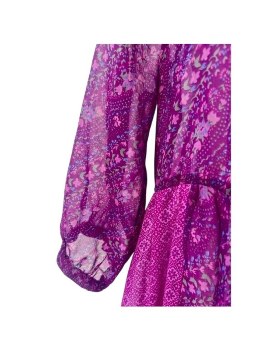 VTG Free People Purple Patchwork Chiffon Top | Boho Grunge Fairy Whimsigoth Y2K - Picture 5 of 16